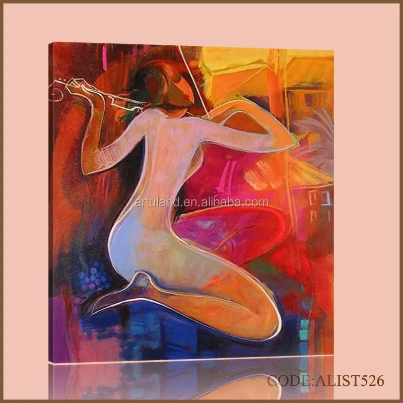 Pintado a mano de Venta caliente abstracto violín pintura al óleo de mujer hermosa tocando el violín
