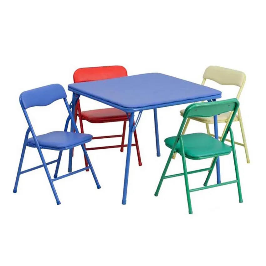Conjunto de móveis infantil de metal dobrável, cadeiras dobráveis de pvc para crianças