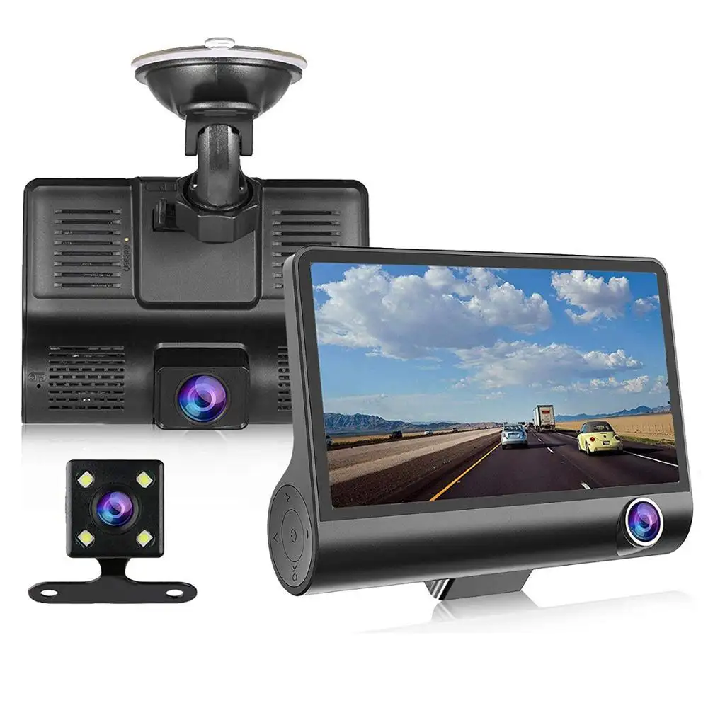 Câmera de ré 4.0 "para carro, melhor câmera automotiva, 1080p, lente dupla, com suporte de 170 graus, ângulo aberto, visão noturna, preenchimento de luz, parkin, carro dvr