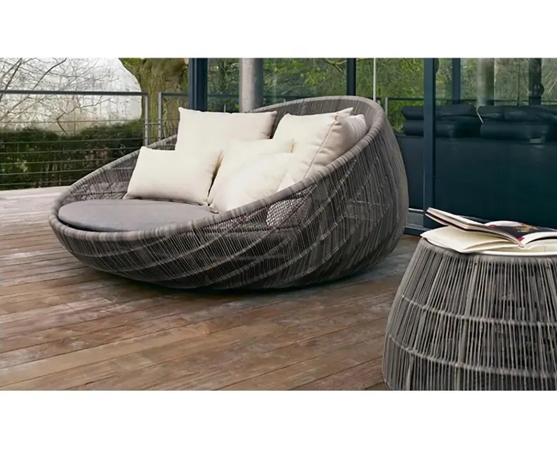 กรอบโลหะ patio หวายสวนกลางแจ้ง chaise lounge daybed เฟอร์นิเจอร์สำหรับขาย