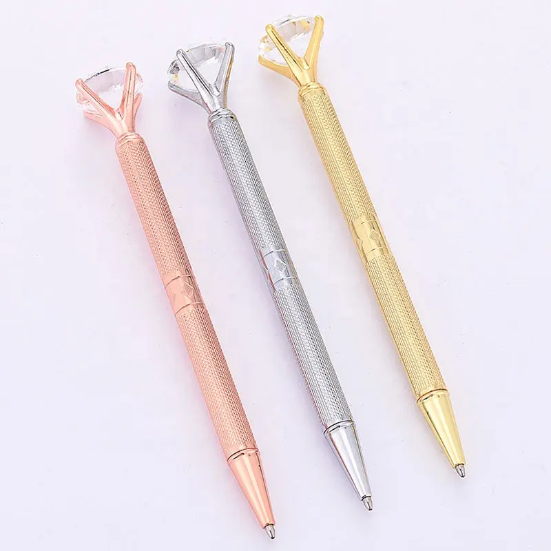 Stylo à bille en diamant en métal, stylo créatif pour cadeau, stylo à bille, 3 couleurs en option, Logo personnalisable