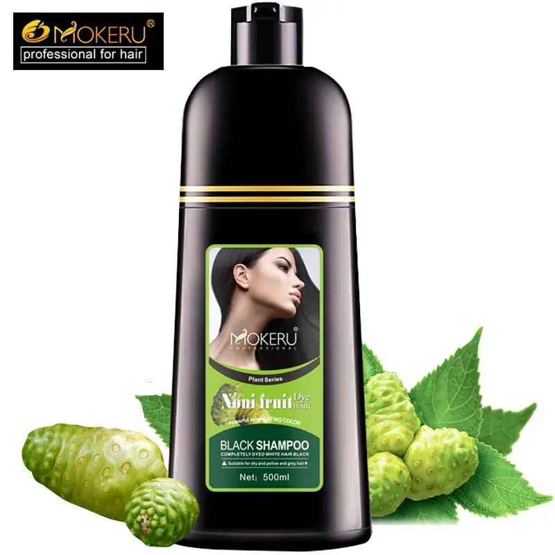 Mokeru shampoo de 500ml noni, shampoo mágico de 5 minutos de cabelo branco para cabelos pretos com etiqueta privada