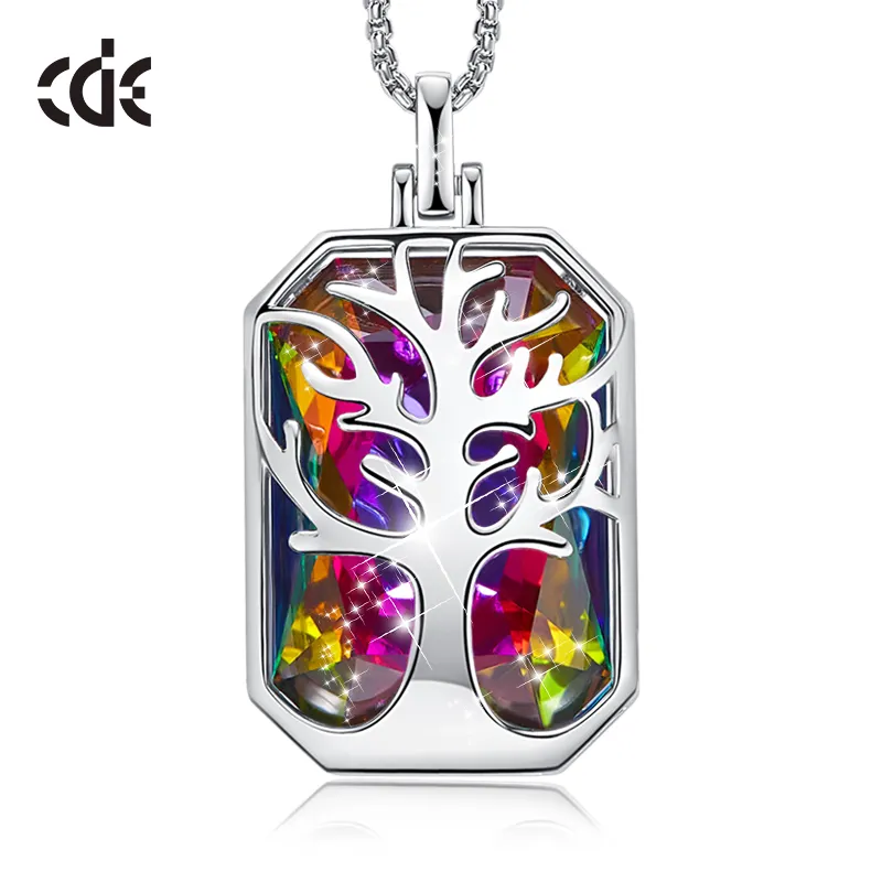 CDE N1786 collana con ciondolo arcobaleno in ottone con gioielli unici collana con albero della vita con cristalli