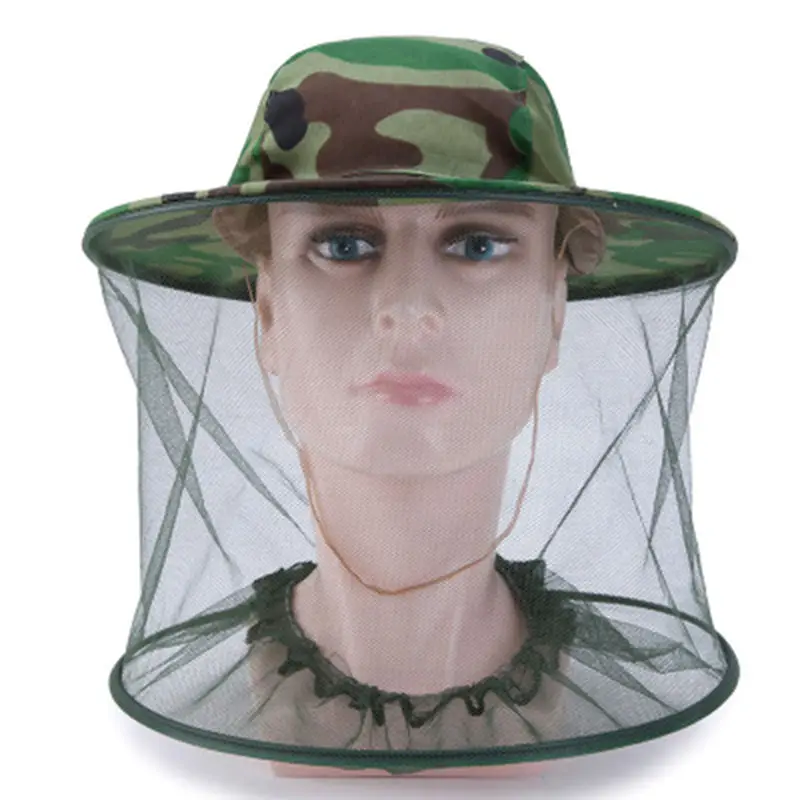 Chapéu camuflado para acampamento, com resistência à inseto, protetor de cabeça, rosto, abelha, jardim, chapéu, rede para mosquitos