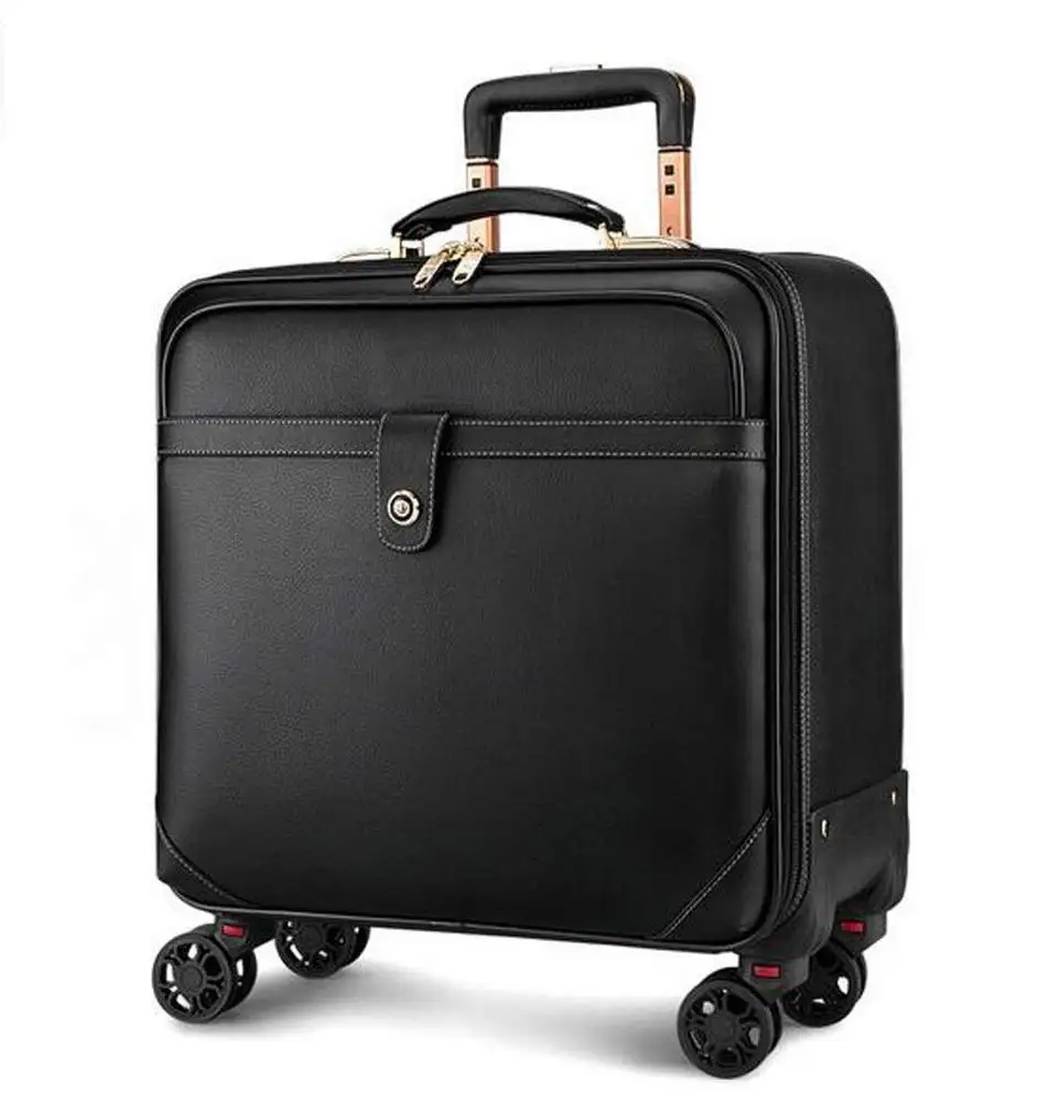 Trolley Laptop Bag Leather Business Wheeled Cabin Sized Computer Bag Carry On Roller Cases