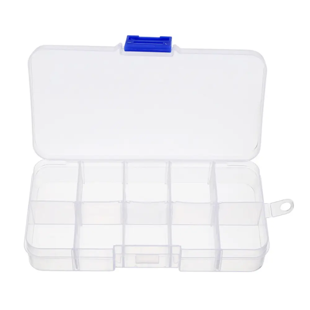 小部品ジュエリーツールボックス用の10グリッド調整可能な透明プラスチック収納ボックスビーズピルオーガナイザーネイルアートチップケース
