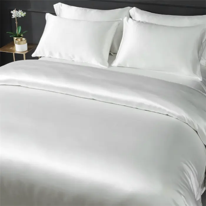 ชุดผ้าปูที่นอนผ้าไหมหม่อนไร้รอยต่อสีขาว19มม.,ชุดเครื่องนอนผ้าซาตินผ้าไหม/ชุด