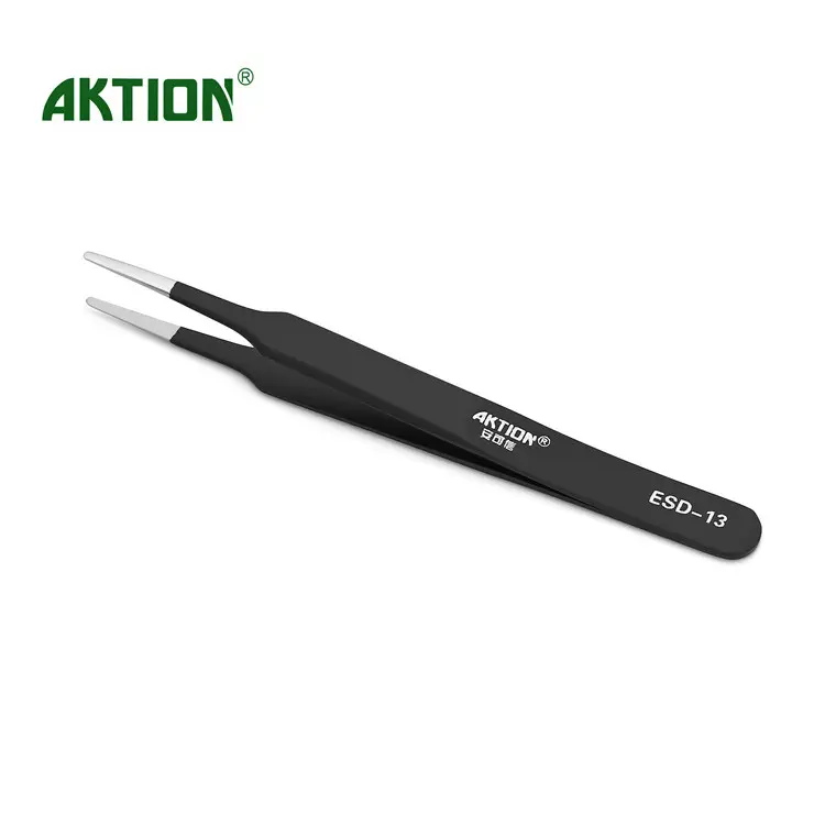 Swiss Quality ESD-14 Anti-static Stainless steel Tweezers Straight Pointed Forceps Aktion Brand