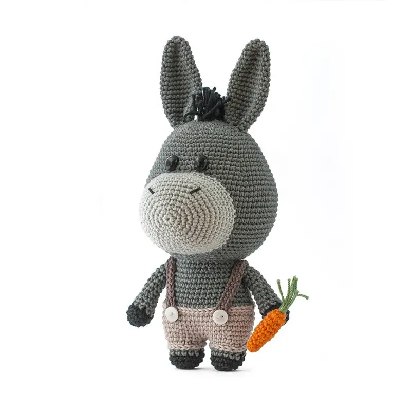Venta al por mayor colorido Amigurumi muñeca Crochet Pet Eyes niño burro Panda jugar juguete