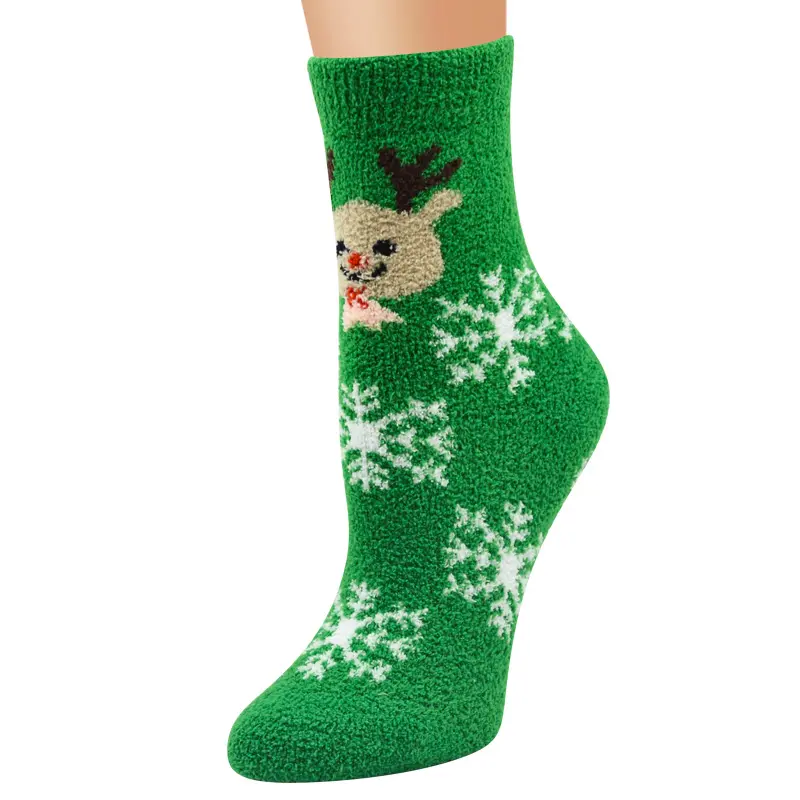 New Style Christmas Women Coral Fleece Wool Santa Tube Socks