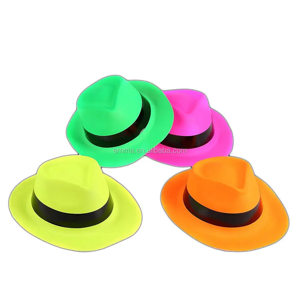 Неоновые пластиковые Гангстерские шляпы с лентой для вечеринки, яркая шляпа SA960