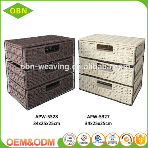 natural wicker paper rope 3-units handmade iron frame storage