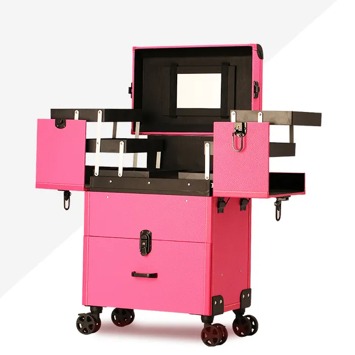 Professionnel Portable roulant studio maquilleur cosmétique cas cosmétique chariot cas maquillage cas
