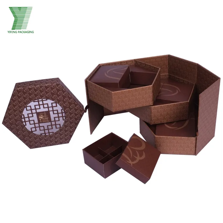 Scatola di imballaggio di lusso del fornitore della cina scatola di imballaggio di cioccolato di forma esagonale con 3 strati