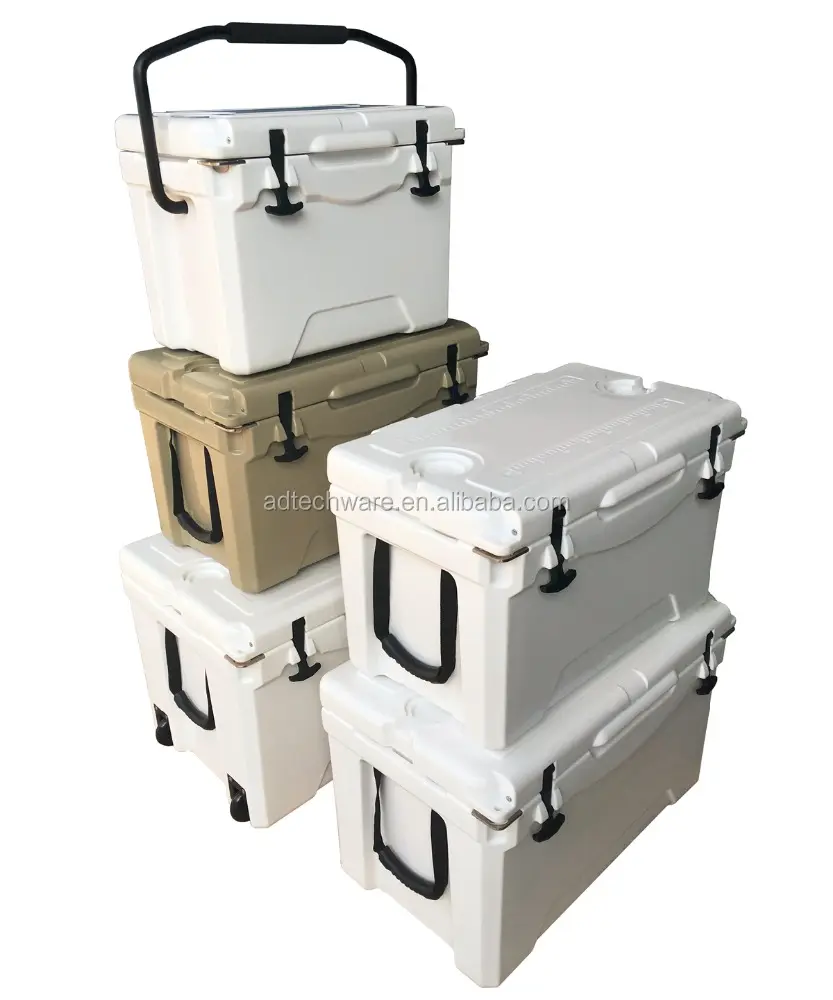 Enfriador de hielo portátil caja 25qt, 30qt, 35qt, 40qt, 50qt, 65qt, 75qt, 85qt, 116qt, refrigerador rotomoldeado con ruedas