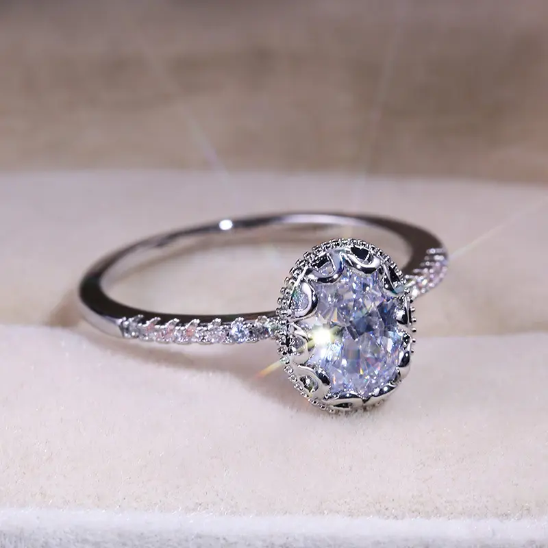 Caoshi anel de dedo feminino, anel de dedo feminino 925 prata cristal, pedra de zircônia, anel de noivado, casamento oval para mulheres