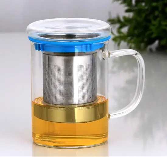 12oz. 15oz resistente al calor de vidrio tazas de té de vidrio con infusor