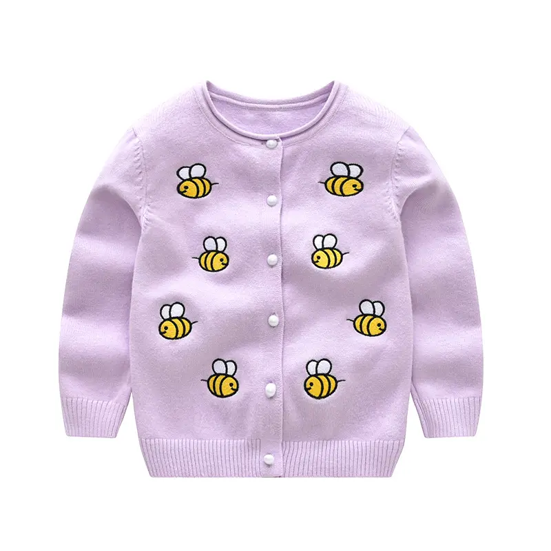 Cardigan bordado de bebê meninas, desenho de abelha, cardigan crianças, modelo de moda infantil