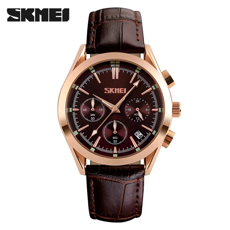 Skmei — montre de business à quartz, en cuir véritable, pour hommes, #9127