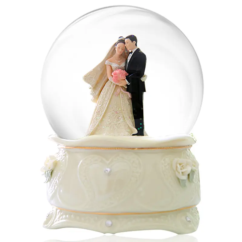 100mm di musica bomboniera in resina su misura per sposa e sposo in vetro snow globe casa ornamento souvenir regalo globo di neve