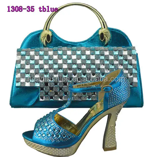मिलान बैग के साथ 1308-35-Turkey-blue-फैशन डिजाइन महिला शाम जूते