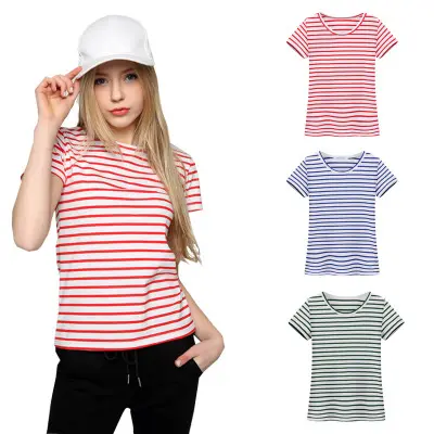 Vòng Cổ Áo Thun Bán Buôn Phụ Nữ Đồng Bằng Đồ Họa T Áo Sơ Mi Sọc T-Shirt Với Thiết Kế Mới