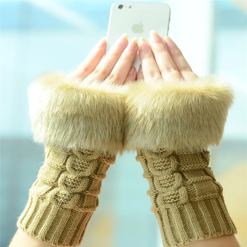 Guantes de invierno para deporte al aire libre, para mujer, cálidos, largos, de piel de conejo, para conducir, sin dedos, novedad