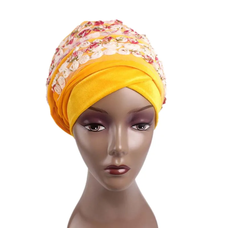 Бархатный тюрбан, мусульманский головной убор с длинным хвостом, головной платок, шапка, женский головной платок