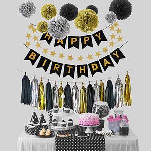 วันเกิดตกแต่งบอลลูน Confetti กระดาษ Pom Pom สีดำและทองสำหรับ13th 16th 18th 21st 30th 40th 50th Party ผู้ผลิต