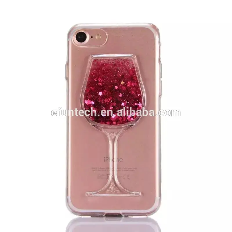 Niedriger preis glänzenden glitter rotwein tasse flüssigkeit sand TPU gel handy abdeckung für iphone 5 5 S SE fall