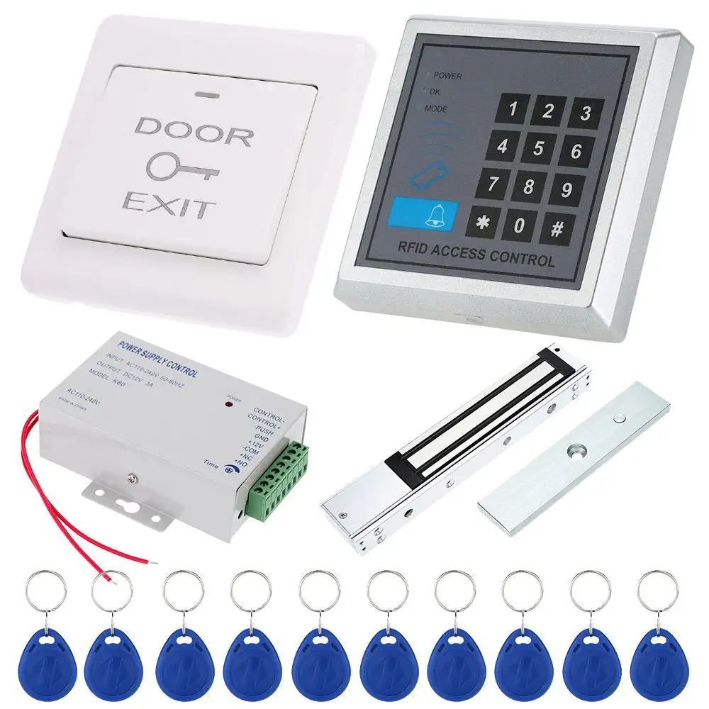 DIY अभिगम नियंत्रण 125KHz आरएफआईडी कीपैड अभिगम नियंत्रण प्रणाली किट + इलेक्ट्रॉनिक चुंबकीय दरवाजा लॉक + बिजली की आपूर्ति + 10pcs चाबियाँ