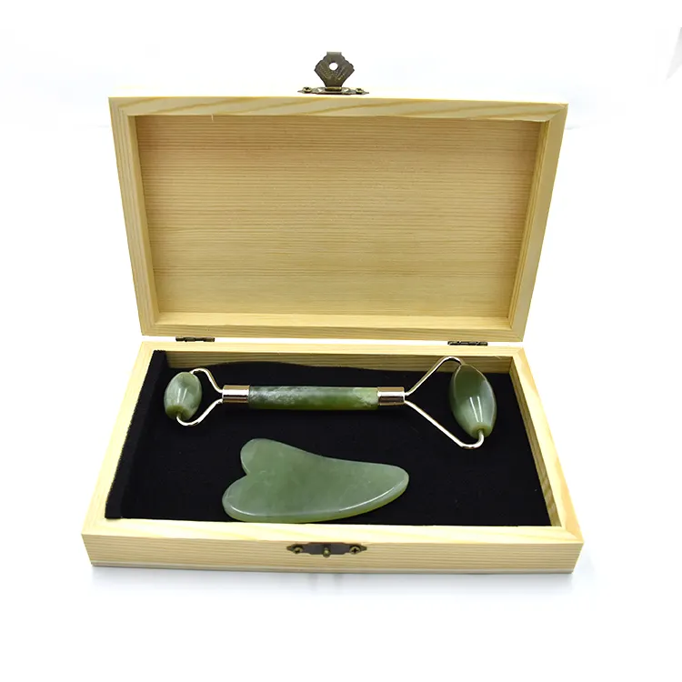 Hand made scraping massage guasha stone and jade roller set for SPA acupuncture therapy custom packaging jade roller gua sha set