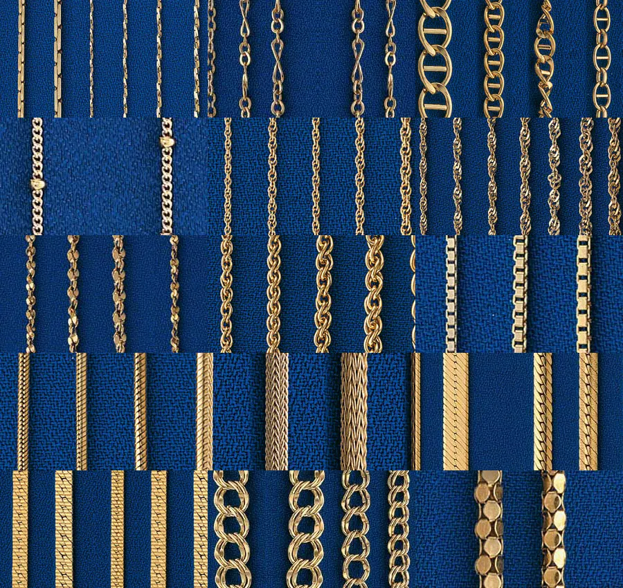 Chaînes de bijoux en laiton catalogue 5 - flat figaro coeur fantaisie chaînes de charme serpentine boston corde chaîne bijoux résultats composants