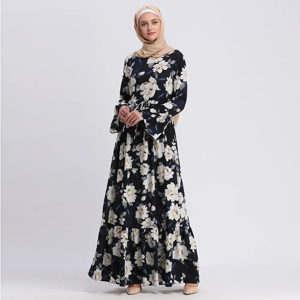 Высокое качество Исламская одежда Элегантный цветочный принт тяжелый полиэстер оптовая торговля тайское Формальные длинная баска мусульманское платье