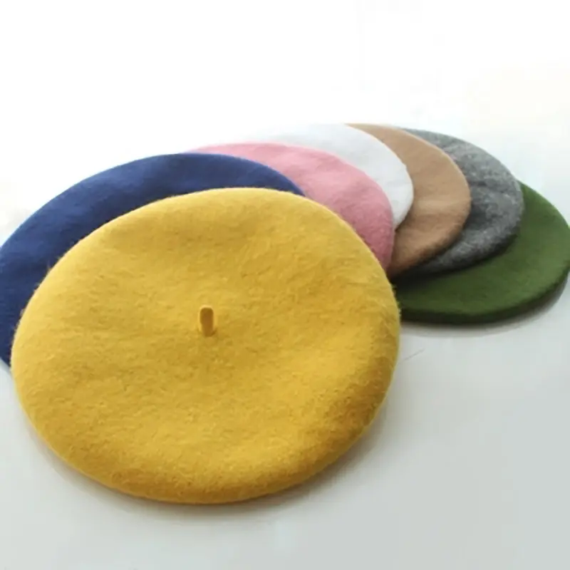 Beret chapéus femininos para inverno, boina lisa, chapéus de malha