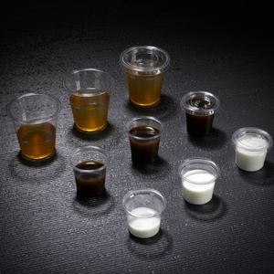 1 OZ Mini Yuvarlak PET Tek Kullanımlık Sos kapaklı bardak Temizle Porsiyon Bardak Içecek Gıda Tadımı