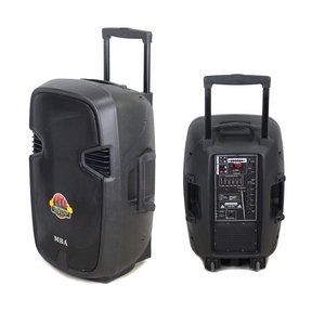 PA portátil de 15 pulgadas con reproductor multimedia, entrada de tarjeta SD USB, sistema inalámbrico de Micrófono dual VHF plus altavoces de karaoke alimentados por 12V - Product Image 1