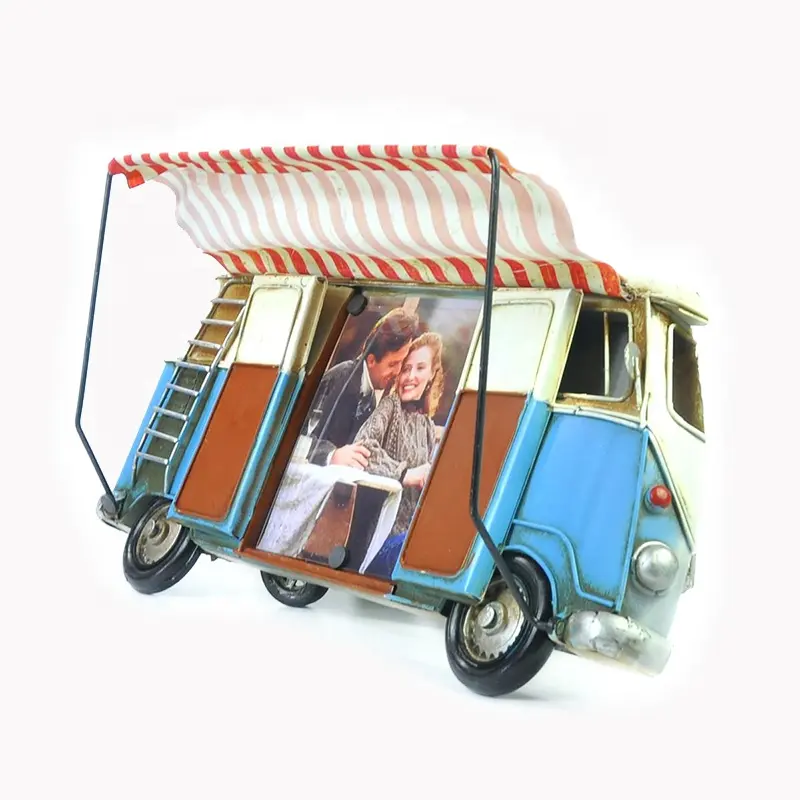 Creativo Bus in metallo modello cornice per foto figurine ornamenti miniature decorazione della parete di casa accessori Vintage giocattoli per bambini regali