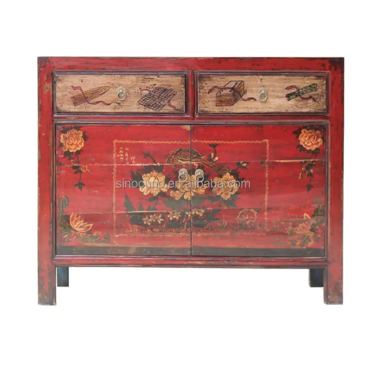 Chino antiguo pintado muebles de madera pintado a Mongolia del gabinete