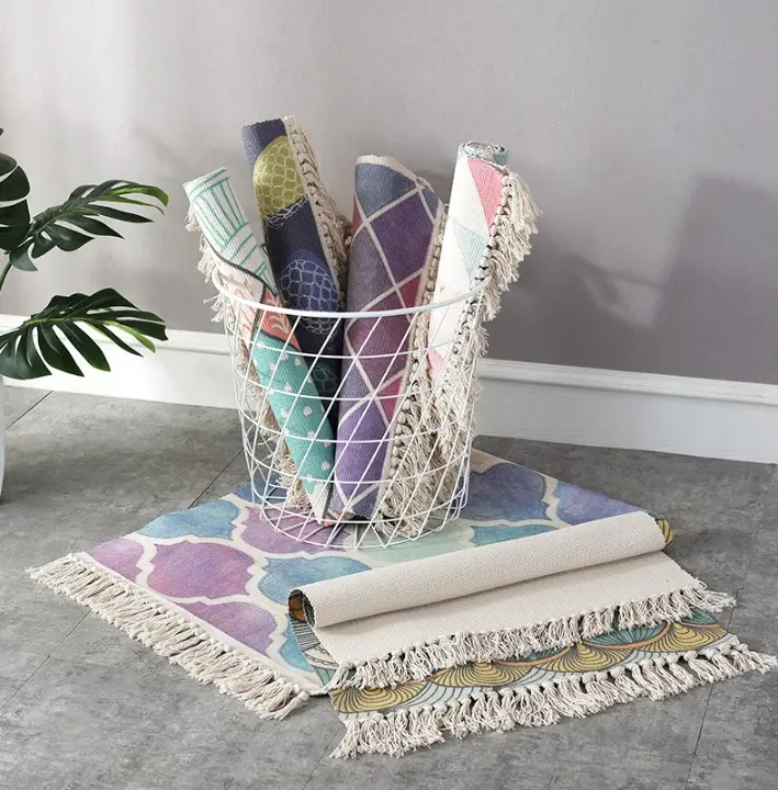 Decoración de casa multi color tejido a mano de algodón de impresión alfombras y alfombras
