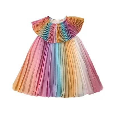 De la princesa de hadas de verano sin mangas bien plisado elegante fascinante vestidos para chica de arco iris vestido de