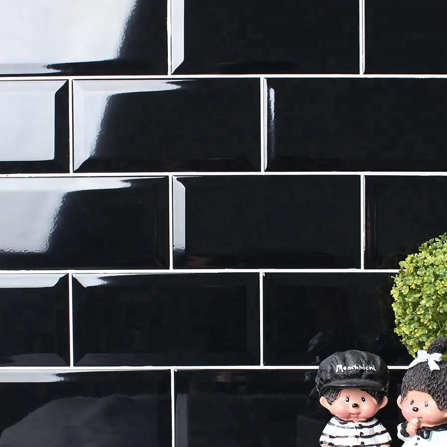 Telhas de parede cerâmica chanfradas preta 4 "x 8", telhas para cozinha