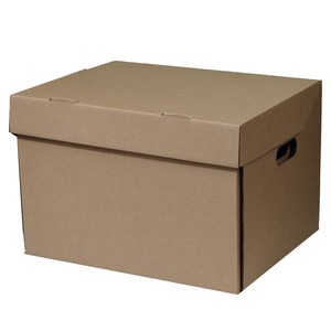 Impresión de logotipos Caja de archivo de cartón corrugado para banquero Almacenamiento de papel Caja marrón para documentos en movimiento con tapa y asas - Product Image 1