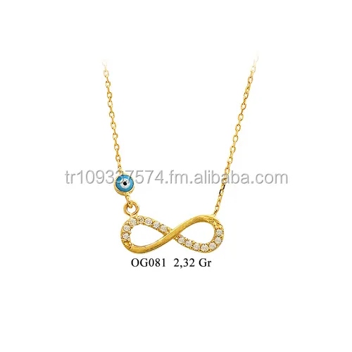 Collana con ciondolo in oro massiccio 14K Eternity Evil Eyes vendita calda Infinity Good Luck collana con zirconi cubici 14k gioielli in oro all'ingrosso