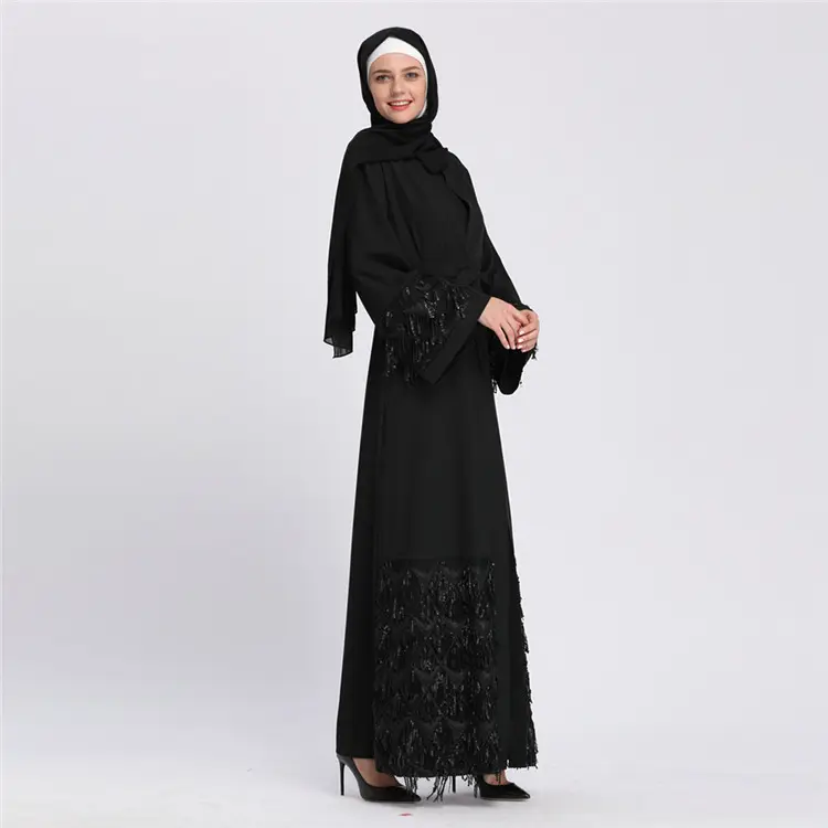 Abaya — syan en crêpe douce, paillettes brillantes, manches longues, pour femmes islamiques, vente en gros, 2018