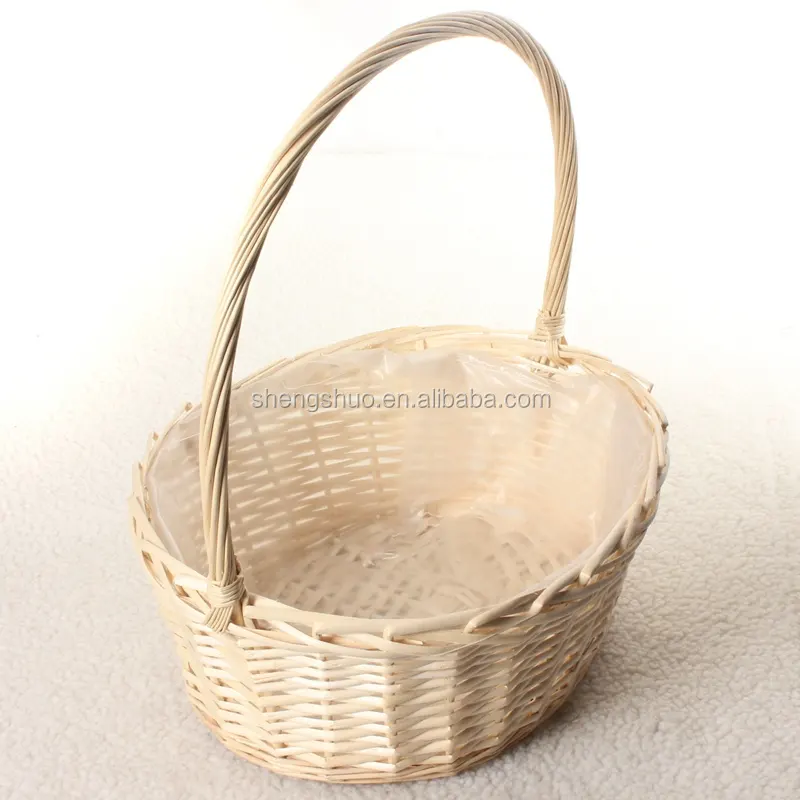 Venda quente Universal Grande Vime Branco Handmade Rodada Hamper Com Alça Flores Frutas Pão Piquenique Presente Cesta De Armazenamento