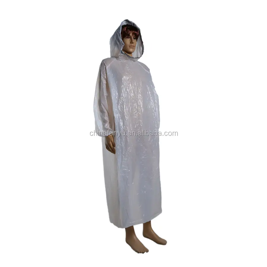 Desechables de plástico PE al por mayor impermeable poncho con capucha y manga larga