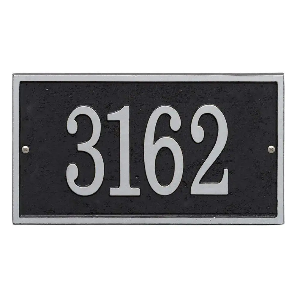 White hall Personal isierte Cast Metal Adresse Plaque Rechteck Schwarz mit Silber nummern Benutzer definierte Hausnummer Zeichen