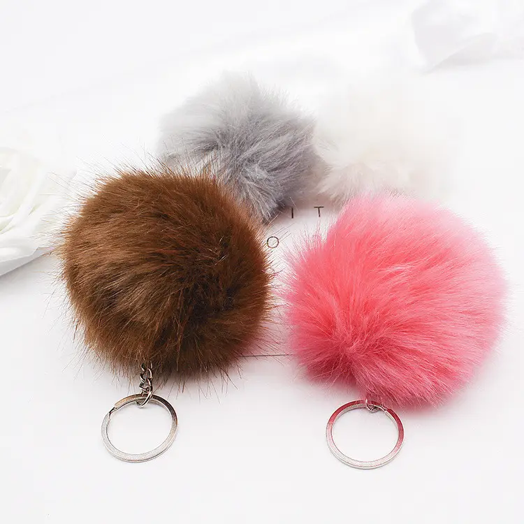 Großhandel große Kunst pelz Pom Poms Frauen Fluffy Fox Fur Ball Schlüssel bund Tasche Charm
