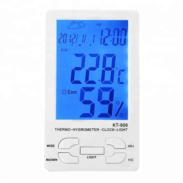 Montado en la pared medidor de humedad de escritorio higrómetro retroiluminación LED calendario pantalla LCD interior reloj digital termómetro